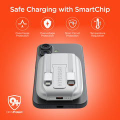 Mag Grip Go 5,000mAh Magnetic Wireless Power Bank – MagSafe-Compatible 15W Fast Charging Portable Charger with Built-In USB-C & Lightning Cables, Kickstand and 20W USB-C PD | White