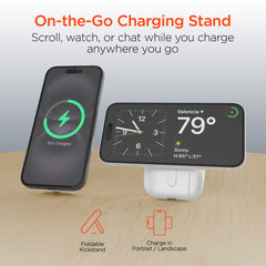 5,000mAh Magnetic Wireless Power Bank – MagSafe-Compatible 15W Fast Charging Portable Charger with Built-In USB-C & Lightning Cables, Kickstand and 20W USB-C PD | White