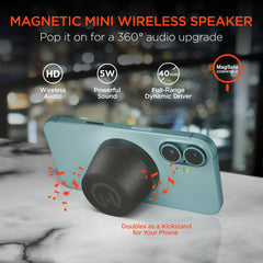 Magnetic Mini Bluetooth Speaker – MagSafe-Compatible Wireless Speaker with 360° HD Sound, Built-In Kickstand, IPX6 Waterproof, Speakerphone & 8-Hour Battery Life | Black