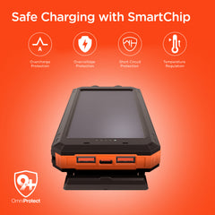 Solar Power Bank 10000mAh – 20W USB-C PD Fast Charging Portable Charger with Solar Panel, Flashlight, Compass, IPX5 Water Resistance & 3-Device Charging | Black & Orange