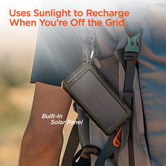 Solar Power Bank 10000mAh – 20W USB-C PD Fast Charging Portable Charger with Solar Panel, Flashlight, Compass, IPX5 Water Resistance & 3-Device Charging | Black & Orange