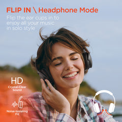 2-in-1 Wireless Bluetooth Headphones & Portable Speaker – Over-Ear Headphones with HD Stereo Sound, Built-In Speaker Mode, Memory Foam Ear Cushions, FM Radio & 10-Hour Battery Life | Black