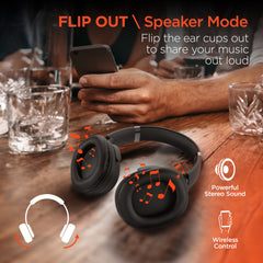 Flip 2-in-1 Wireless Bluetooth Headphones & Portable Speaker – Over-Ear Headphones with HD Stereo Sound, Built-In Speaker Mode, Memory Foam Ear Cushions, FM Radio & 10-Hour Battery Life | Black