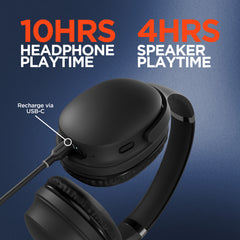 Flip 2-in-1 Wireless Bluetooth Headphones & Portable Speaker – Over-Ear Headphones with HD Stereo Sound, Built-In Speaker Mode, Memory Foam Ear Cushions, FM Radio & 10-Hour Battery Life | Black