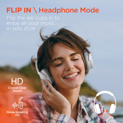 2-in-1 Wireless Bluetooth Headphones & Portable Speaker – Over-Ear Headphones with HD Stereo Sound, Built-In Speaker Mode, Memory Foam Ear Cushions, FM Radio & 10-Hour Battery Life | White