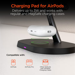 MaxCharge Pro 3-in-1 Magnetic Wireless Charging Stand – MagSafe-Compatible 15W Fast Charger for iPhone, Apple Watch & AirPods with Magnetic Alignment and StandBy Mode Support | Black
