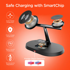 3-in-1 Magnetic Wireless Charging Stand – MagSafe-Compatible 15W Fast Charger for iPhone, Apple Watch & AirPods with Magnetic Alignment and StandBy Mode Support | Black