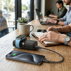 Power Pack Nano 5000mAh Power Bank with Built-In Apple Watch Charger – Ultra-Mini Portable Charger with Dual USB-C Connectors, 20W PD Fast Charging & Kickstand | Black