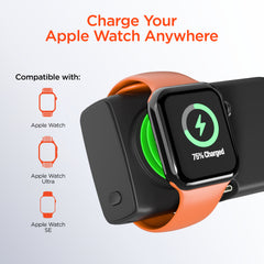 Power Pack Nano 5000mAh Power Bank with Built-In Apple Watch Charger – Ultra-Mini Portable Charger with Dual USB-C Connectors, 20W PD Fast Charging & Kickstand | Black
