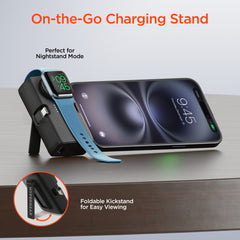 Power Pack Nano 5000mAh Power Bank with Built-In Apple Watch Charger – Ultra-Mini Portable Charger with Dual USB-C Connectors, 20W PD Fast Charging & Kickstand | Black