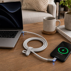 100W USB-C to USB-C Fast Charging Cable – 6ft Rugged Braided Cable with Dual 180° Rotating Connectors, LED Indicators & PD Fast Charge for iPhone 15/16, Samsung, iPad, MacBook & More | White