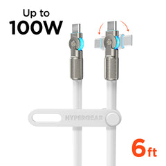 100W USB-C to USB-C Fast Charging Cable – 6ft Rugged Braided Cable with Dual 180° Rotating Connectors, LED Indicators & PD Fast Charge for iPhone 15/16, Samsung, iPad, MacBook & More | White