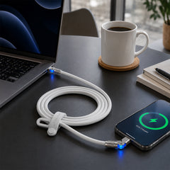 100W USB-C to USB-C Fast Charging Cable – 6ft Rugged Braided Cable with Dual 180° Rotating Connectors, LED Indicators & PD Fast Charge for iPhone 15/16, Samsung, iPad, MacBook & More | White