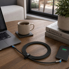 100W USB-C to USB-C Fast Charging Cable – 12ft Rugged Braided Cable with Dual 180° Rotating Connectors, LED Indicators & PD Fast Charge for iPhone 15/16, Samsung, iPad, MacBook & More | Black