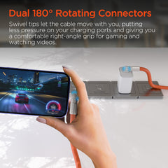 100W USB-C to USB-C Fast Charging Cable – 6ft Rugged Braided Cable with Dual 180° Rotating Connectors, LED Indicators & PD Fast Charge for iPhone 15/16, Samsung, iPad, MacBook & More | Orange