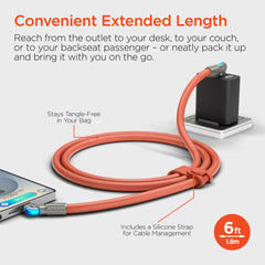 100W USB-C to USB-C Fast Charging Cable – 6ft Rugged Braided Cable with Dual 180° Rotating Connectors, LED Indicators & PD Fast Charge for iPhone 15/16, Samsung, iPad, MacBook & More | Orange