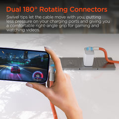 100W USB-C to USB-C Fast Charging Cable – 12ft Rugged Braided Cable with Dual 180° Rotating Connectors, LED Indicators & PD Fast Charge for iPhone 15/16, Samsung, iPad, MacBook & More | Orange