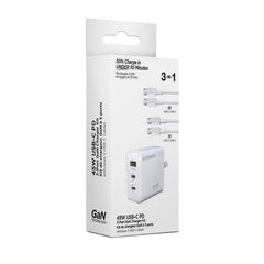 45W GaN USB-C Wall Charger with 3ft & 6ft USB-C Cables – Dual USB-C PD PPS & USB-A Fast Charging Adapter – 3-Port Charger for iPhone, Samsung, iPad, MacBook Air & More