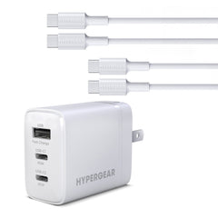 45W GaN USB-C Wall Charger with 3ft & 6ft USB-C Cables – Dual USB-C PD PPS & USB-A Fast Charging Adapter – 3-Port Charger for iPhone, Samsung, iPad, MacBook Air & More