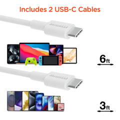 45W GaN USB-C Wall Charger with 3ft & 6ft USB-C Cables – Dual USB-C PD PPS & USB-A Fast Charging Adapter – 3-Port Charger for iPhone, Samsung, iPad, MacBook Air & More