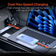 3-in-1 Fast Car Charger with Retractable USB-C Cable – 60W USB-C PD Car Charger with Dual USB-C & USB-A Ports – Fast Charging Adapter for iPhone, Android, Tablets & Laptops