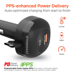 3-in-1 Fast Car Charger with Retractable USB-C Cable – 60W USB-C PD Car Charger with Dual USB-C & USB-A Ports – Fast Charging Adapter for iPhone, Android, Tablets & Laptops