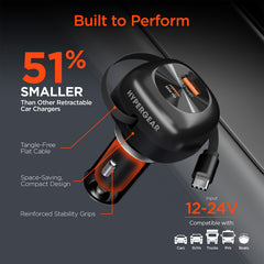 3-in-1 Fast Car Charger with Retractable USB-C Cable – 60W USB-C PD Car Charger with Dual USB-C & USB-A Ports – Fast Charging Adapter for iPhone, Android, Tablets & Laptops