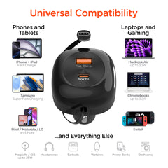 3-in-1 Fast Car Charger with Retractable USB-C Cable – 60W USB-C PD Car Charger with Dual USB-C & USB-A Ports – Fast Charging Adapter for iPhone, Android, Tablets & Laptops