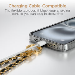 Crossbody Phone Strap – Gold Chain & Black Vegan Leather Phone Lanyard – Adjustable Hands-Free Phone Holder for iPhone, Samsung Galaxy, Pixel & Most Phone Cases