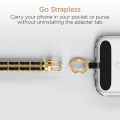 Crossbody Phone Strap – Gold Chain & Black Vegan Leather Phone Lanyard – Adjustable Hands-Free Phone Holder for iPhone, Samsung Galaxy, Pixel & Most Phone Cases