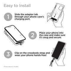 Universal Crossbody Phone Strap – Silver Chain & Black Vegan Leather Phone Lanyard – Adjustable Hands-Free Phone Holder for iPhone, Samsung Galaxy, Pixel & Most Phone Cases