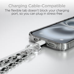Universal Crossbody Phone Strap – Silver Chain & Black Vegan Leather Phone Lanyard – Adjustable Hands-Free Phone Holder for iPhone, Samsung Galaxy, Pixel & Most Phone Cases