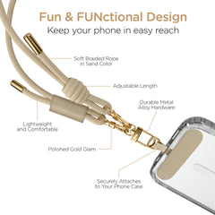 Universal Crossbody Phone Strap – Adjustable Sand Braided Rope Lanyard for Smartphones – Hands-Free Phone Holder Compatible with iPhone, Samsung Galaxy, Pixel & Most Phone Cases