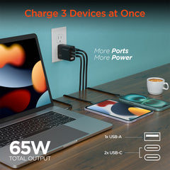 45W GaN USB-C Wall Charger with 6ft USB-C Cable – Dual USB-C PD PPS & USB-A Fast Charging Adapter – 3-Port Charger for iPhone, Samsung, iPad, MacBook Air & More