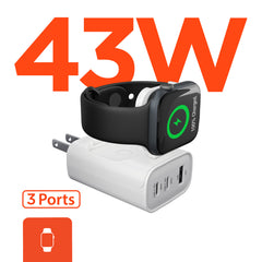 43W 4-in-1 Wall Charger with Apple Watch Charger – Dual 20W USB-C PD, USB-A Fast Charging & Magnetic Watch Charging Stand for iPhone, iPad, AirPods & Apple Watch