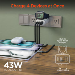 43W 4-in-1 Wall Charger with Apple Watch Charger – Dual 20W USB-C PD, USB-A Fast Charging & Magnetic Watch Charging Stand for iPhone, iPad, AirPods & Apple Watch