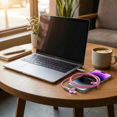 100W USB-C to USB-C Fast Charging Cable – 6ft Rugged Braided Cable with Dual 180° Rotating Connectors, LED Indicators & PD Fast Charge for iPhone 15/16, Samsung, iPad, MacBook & More | Pink