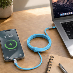 100W USB-C to USB-C Fast Charging Cable – 12ft Rugged Braided Cable with Dual 180° Rotating Connectors, LED Indicators & PD Fast Charge for iPhone 15/16, Samsung, iPad, MacBook & More | Sky Blue