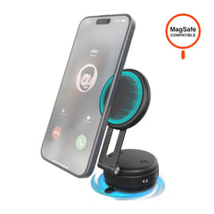 Magnetic Phone Mount – MagSafe-Compatible Vacuum Suction Phone Holder for Desk, Mirror, Glass, Countertops, Dashboard & More, Foldable Portable Design | Black