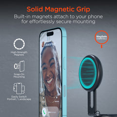 Magnetic Phone Mount – MagSafe-Compatible Vacuum Suction Phone Holder for Desk, Mirror, Glass, Countertops, Dashboard & More, Foldable Portable Design | Black