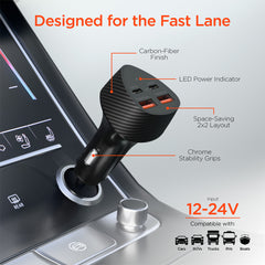 77W Quad-Port Fast Car Charger – Dual 30W USB-C PD PPS & Dual USB-A Ports – 4 Device Fast Charging Adapter for iPhone, Samsung, Android, Tablets & Laptops