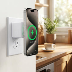 3-in-1 Magnetic Wireless Charger with Dual USB-C PD Ports – 15W MagSafe-Compatible Fast Charging Station, 40W GaN Wall Charger for iPhone, AirPods, Apple Devices & More | White