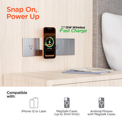 3-in-1 Magnetic Wireless Charger with Dual USB-C PD Ports – 15W MagSafe-Compatible Fast Charging Station, 40W GaN Wall Charger for iPhone, AirPods, Apple Devices & More | White