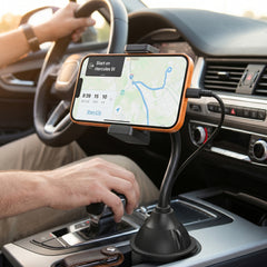 15W Wireless Car Charger Phone Mount – Cup Holder Phone Holder with Fast Wireless Charging, Flexible Gooseneck, One-Hand Operation & 360° Rotation for iPhone & Android | Black