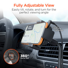 15W Wireless Car Charger Phone Mount – Cup Holder Phone Holder with Fast Wireless Charging, Flexible Gooseneck, One-Hand Operation & 360° Rotation for iPhone & Android | Black