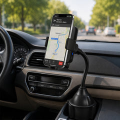 15W Wireless Car Charger Phone Mount – Cup Holder Phone Holder with Fast Wireless Charging, Flexible Gooseneck, One-Hand Operation & 360° Rotation for iPhone & Android | Black