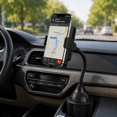 15W Wireless Car Charger Phone Mount – Cup Holder Phone Holder with Fast Wireless Charging, Flexible Gooseneck, One-Hand Operation & 360° Rotation for iPhone & Android | Black