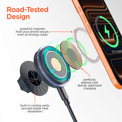 Magnetic Wireless Car Phone Mount – MagSafe-Compatible 15W Fast Charging Mount with Vent, Dashboard & Windshield Mount Kit, 25W USB-C PD Car Charger & USB-C Cable | Black