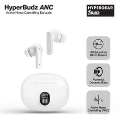 HyperBudz ANC True Wireless Earbuds – Active Noise Cancelling Bluetooth 6.0 Earbuds with Transparency Mode, ENC Microphones, 24-Hour Battery Life & USB-C Charging Case | White