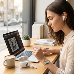 ANC True Wireless Earbuds – Active Noise Cancelling Bluetooth 6.0 Earbuds with Transparency Mode, ENC Microphones, 24-Hour Battery Life & USB-C Charging Case | White